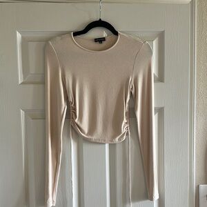 Cotton Candy Tan Cream Ruched Crop Bodysuit